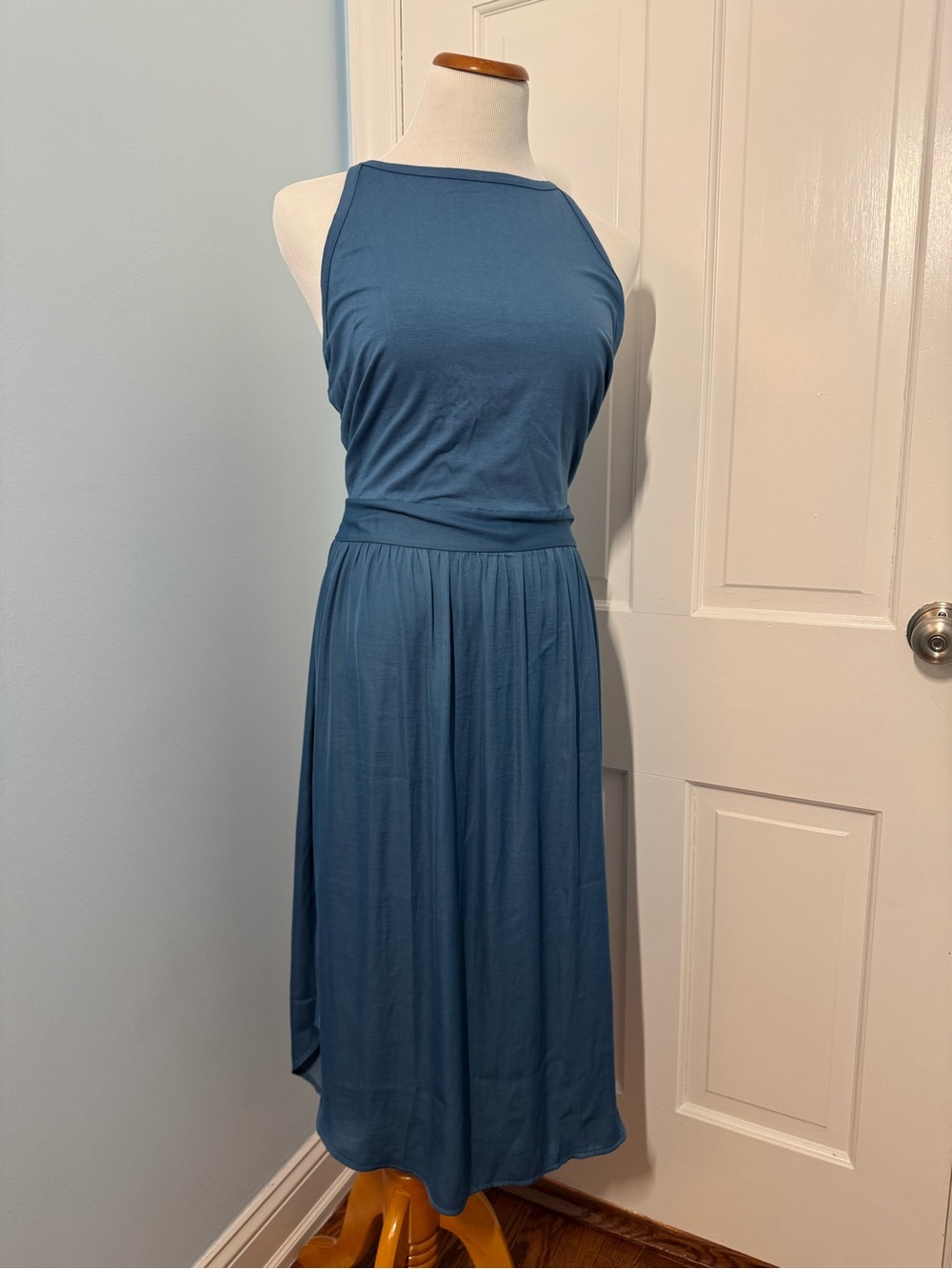 LOFT Slate Blue Mixed Media Racer back Midi Dress